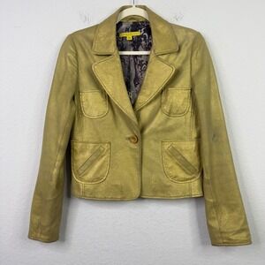 John Carlisle Jacket Womens M Gold Suede Boho Hippie Retro Maximalist‎